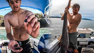 BIG SHARK Food Chain Challenge Pt 2 Camping On The Boat