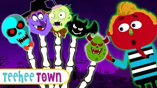Spooky Finger Family + Spooky Scary Skeleton Songs For Kids | Teehee Town