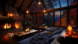 Colorful Autumn with Thunderstorm, Lightning, Rain & Crackling Fire Sound - Relax, Sleep, Study