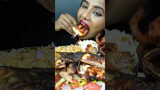 ASMR Eating Spicy Full Fish Curry,King Fish Fry,Fried Fish,Rice,Papad Big Bites ASMR Eating Mukbang