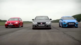 Ford Focus RS vs Honda Civic Type R vs VW Golf R drag race