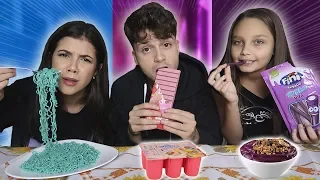 24 HORAS só COMENDO COMIDA AZUL vs ROSA vs ROXA