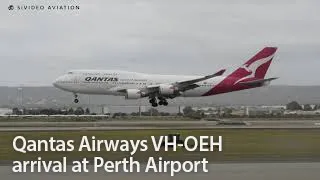 Qantas Airways (VH-OEH) crosswind arrival at Perth Airport.