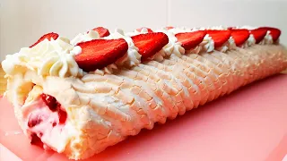 МЕРЕНГОВЫЙ РУЛЕТ со Сливочно-Творожным КРЕМОМ с 🍓Клубникой 👩‍🍳 Видео Рецепт от Bon appetit