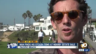 Car burglary victim finds stolen items at nearby estate sale