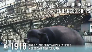 [ #history AI Colorized | 60fps ] 1918 Coney Island crazy amusement park in Brooklyn, New York, USA.