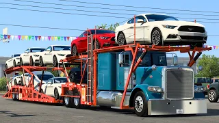 👀👉 Peterbilt 389 Car Hauler (Cummins ISX Straight Piped Power) Hauling Ford Mustang in Texas