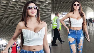 Sherlyn Chopra STUNNING Look In Crop Top and Denim at Airport