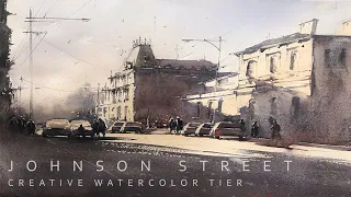 Watercolor Cityscape Loose Painting Johnson Street | Full Demo on Patreon #watercolordemo #ninavolk