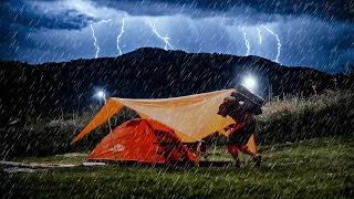 🎧 LIGHTNING & THUNDERSTORM till NIGHT ⚡relax in cozy tent (Solo Camping in Heavy Rain)