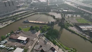 Ship Navigsating Collision Bend on the Cuyahoga River - Cleveland Ohio