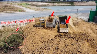 New Project 99%! Processing Filling Up The Pond, Bulldozer KOMATSU D31P & Dump Truck