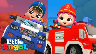 Fire Truck vs Police Car Race with Jill and Baby John | Kids Cartoons and Nursery Rhymes
