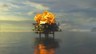 Houdini Oil Rig explosion, CGI mantra render VFX