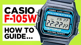 #CASIO F-105W (1572) HOW TO Tutorial Guide - HOW TO SET THE TIME, DATE, ALARM and STOPWATCH!