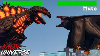 SHIN GODZILLA vs FEMALE MUTO fight with healthbars | ROBLOX