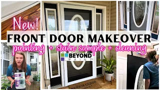 PAINTING OUR FRONT DOOR WITH BEYOND PAINT | WOOD STAIN FOR OUR FRONT PORCH | CLEANING MOTIVATION