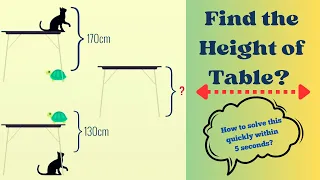 Find the Height of table? Cat Table Tortoise Puzzle||How to solve this Quickly within 5 Minutes?||