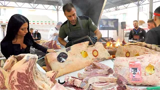 Insane Amounts of Grilled Meat Never Seen Before! Italy Street Food Challenge “Golden Steak”