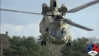 Fast-rope exercise with RNLAF D-485 Boeing CH-47F Chinook at Arnhemse Heide