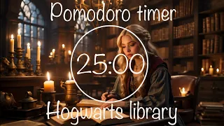 2-H Pomodoro Timer 25/5 | Study at Hogwarts Library | Harry Potter-inspired ambience & fireplace