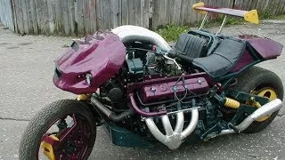 Мотоцикл с двиглом V8 от ГАЗ 53 собрал мужик из глубинки