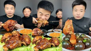 Mukbang Asmr | Eating Delicious Chinese food Big Bones Pig Elbow, three layer Braised Pork Sweet​