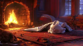 3-hour Relax with a Purring White Dragon Pup | Fall Asleep in Cozy Ambience | Crackling Fireplace