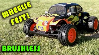 Brushless Tamiya Blitzer Beetle First Run. It's A Wheelie Fest!