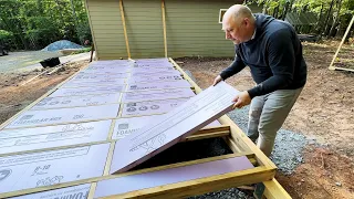 Building Solar Kiln DIY. Installing Floor Insulation Foam Boards.