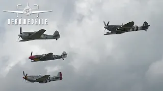 Warbird Fighters of WWII Flybys - Fw-190A, Bf-109G-10, P-51D Mustang, Spitfire Mk LF IXc 16-17Jul22