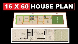 16 x 60 2bhk house desing 16 * 60 2बैडरूम वाला घर का नक्शा