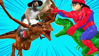 Spider Nick and T-rex Dinosaur vs Granny Witch Dragon rescue Tani - Scary Teacher 3D hero Animation