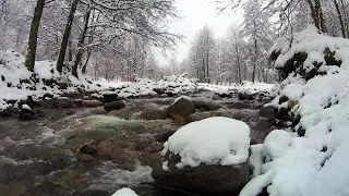 4K Snowy River Winter Stream Flowing Water - Sounds for Sleeping White Noise 8h Snowy River Relaxing