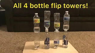 Water bottle flip trick shots! (Landed all 4 bottle flip towers!) - Luke4thewin trick shots