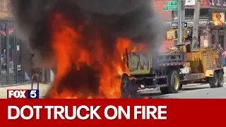 VIDEO: DOT truck catches fire, explodes in Queens