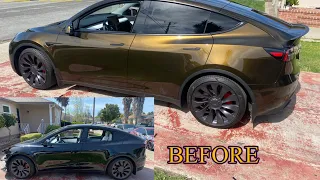 Tesla 2021 Model Y Performance wrapped (Inozetek Midnight gold metallic)