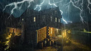 Powerful storm on the wild field with heavy rain, strong wind, intense thunder | Thunderstorm ASMR