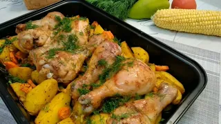 Chicken legs with potatoes in the oven! / Simple recipe