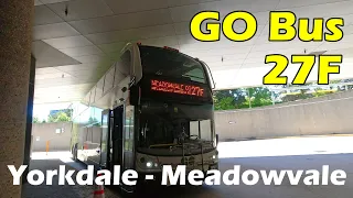 4K Riding GO Transit bus route 27F Yorkdale Bus Terminal to Meadowvale GO (Duration 35min)