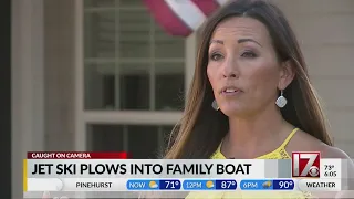 VIDEO: Wild jet ski crashes into family's boat
