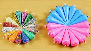 PINK VS BLUE SLIME - MAKING CRUNCHY SLIME WITH FUNNY PIPING BAGS ! SATISFYING SLIME VIDEOS #45