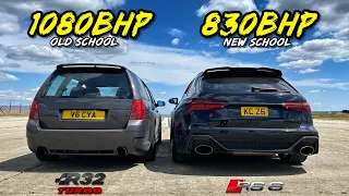 MAD FAMILY WAGONS..1080HP R32 TURBO GOLF vs 830HP AUDI RS6