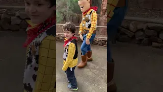 6 year old dressed as Woody meets Woody from Toy Story at Disneyland