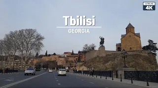 Driving in Tbilisi 4K UHD. Early spring evening.