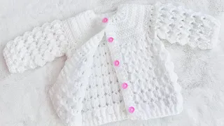 Marshmallow baby cardigan sweater, Matinee Coat crochet pattern Newborn and up to 2yrs EASY STITCH