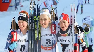 10 km skiathlon Tour de Ski 2017 Stina Nilsson spurtar ner Diggins och Weng i Oberstdorf