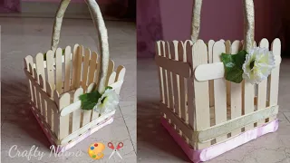diy popsicle stick craft | easy basket craft | how to make basket from ice cream sticks 🎨✂️