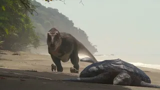 T-Rex family feeds on a huge dead Turtle | Prehistoric Planet