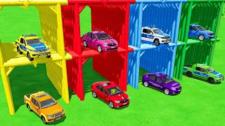GARAGE OF COLORS ! TRANSPORTING VOLKSWAGEN & DACIA POLICE CARS WITH COLORED TRUCKS ! FS 22